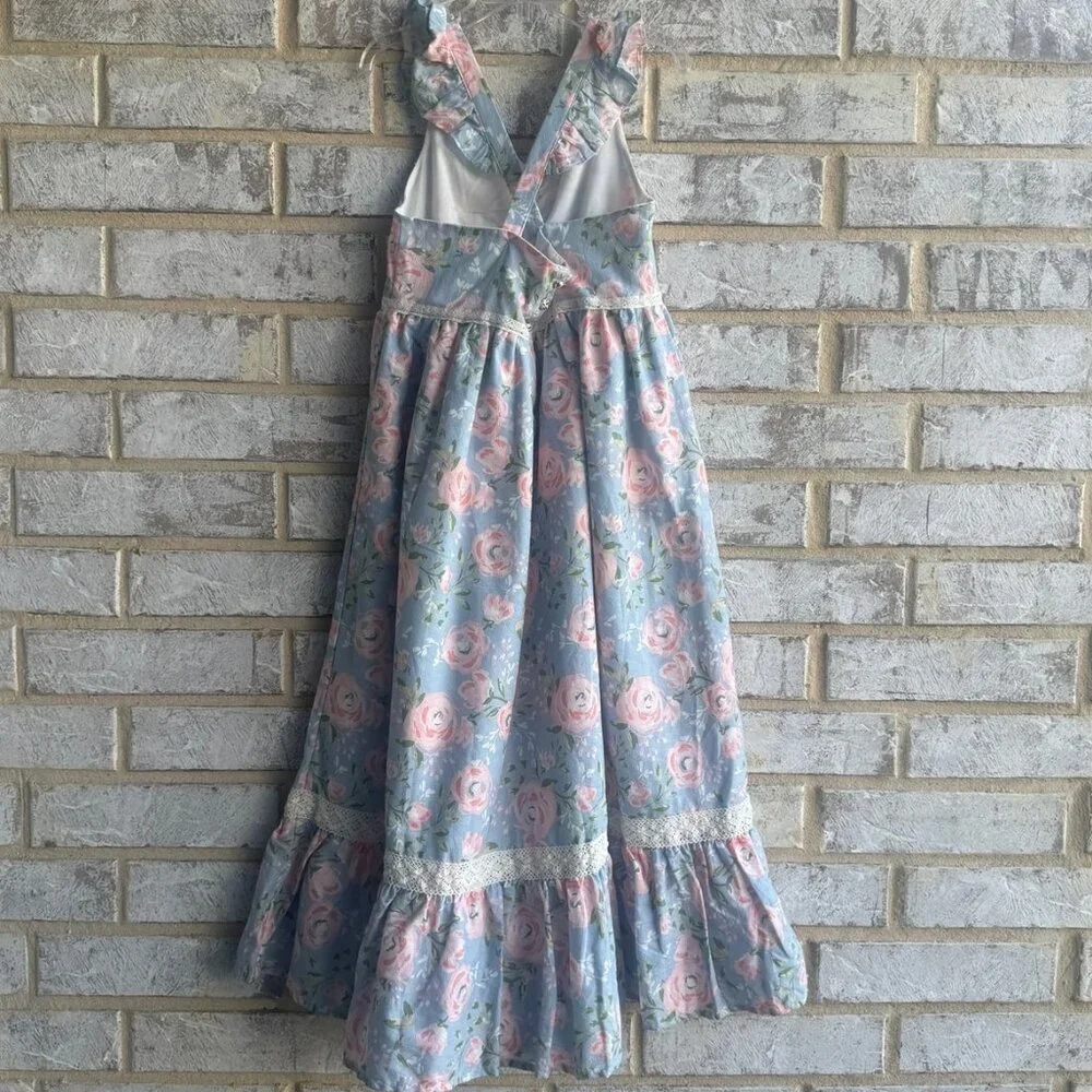 Haute Hippie Sleeveless Tiered Lace Trim Floral Dress Girl's Size 10